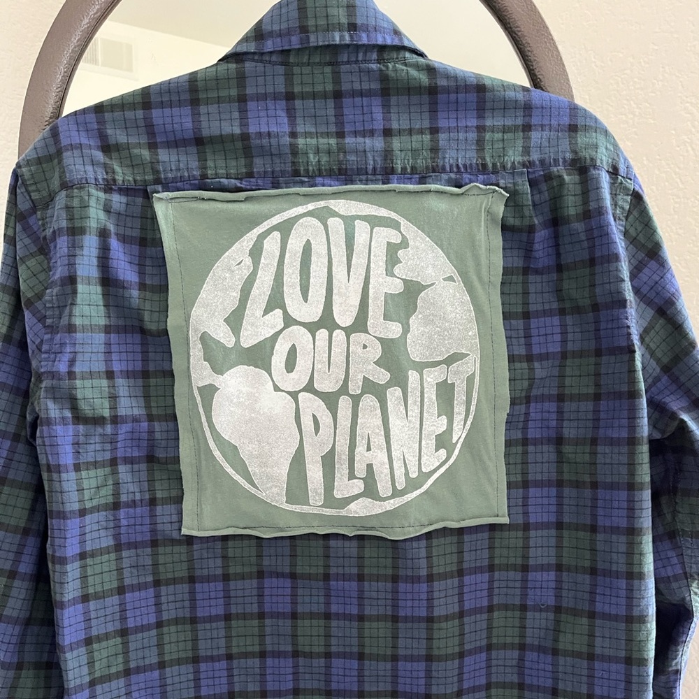 Upcycled Love Our Planet Button Down Shirt